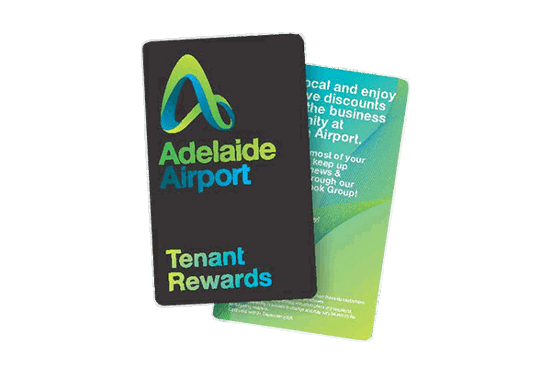 black card with theadelaide airport logo and ahte words Tenant Rewards